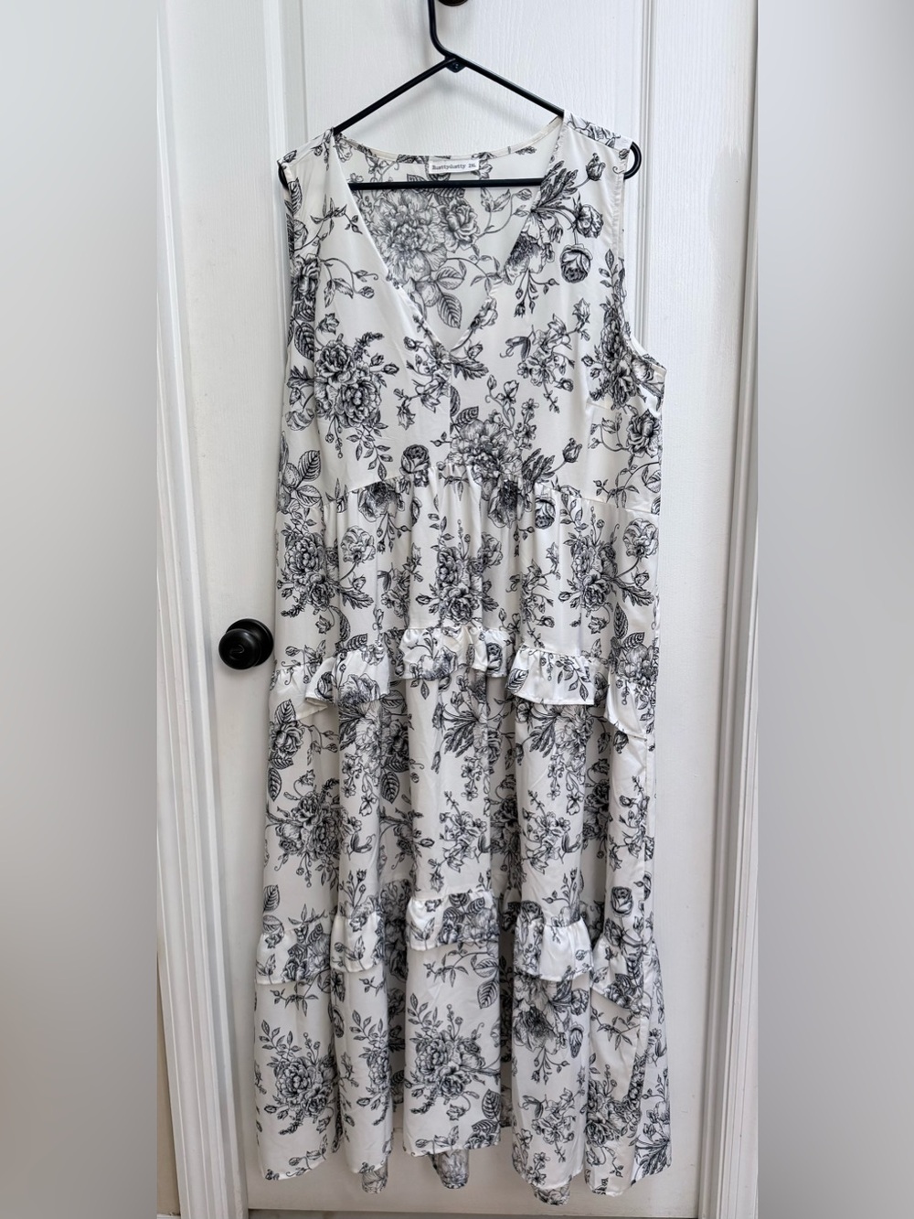 2 for $15 Sleeveless Black & White Floral Tiered Maxi Dress
